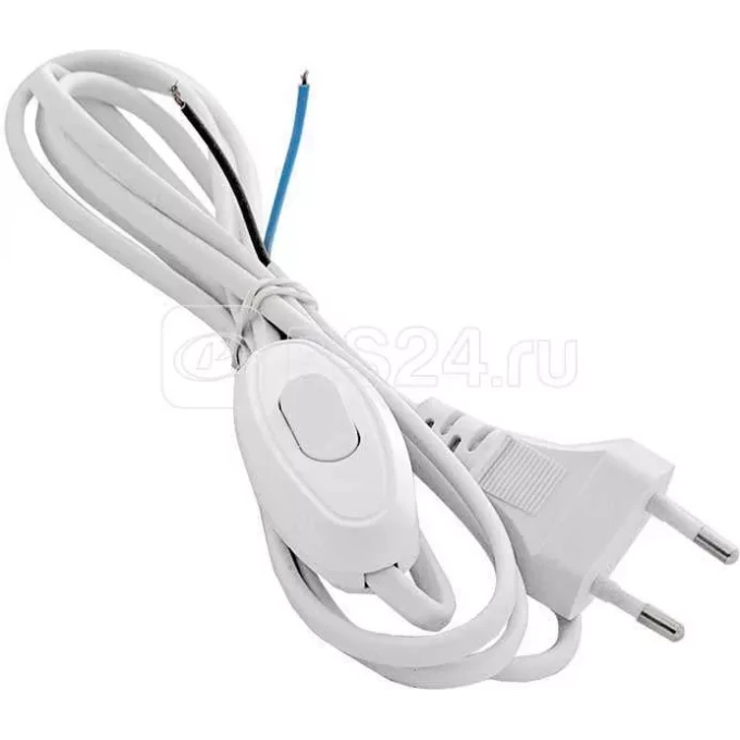 Шнур ECOLA BASE 2м (1.5м+0.5м) с выключателем и плоской вилкой Белый сечение 0.75mm 6А 230V LT5RSBELT
